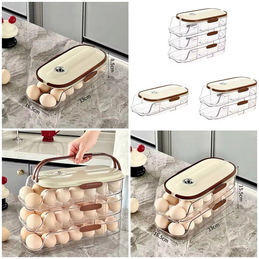 Stackable Multi-Layer Egg Storage Container with Handle – Clear Kitchen Organizer for Fresh Eggs”