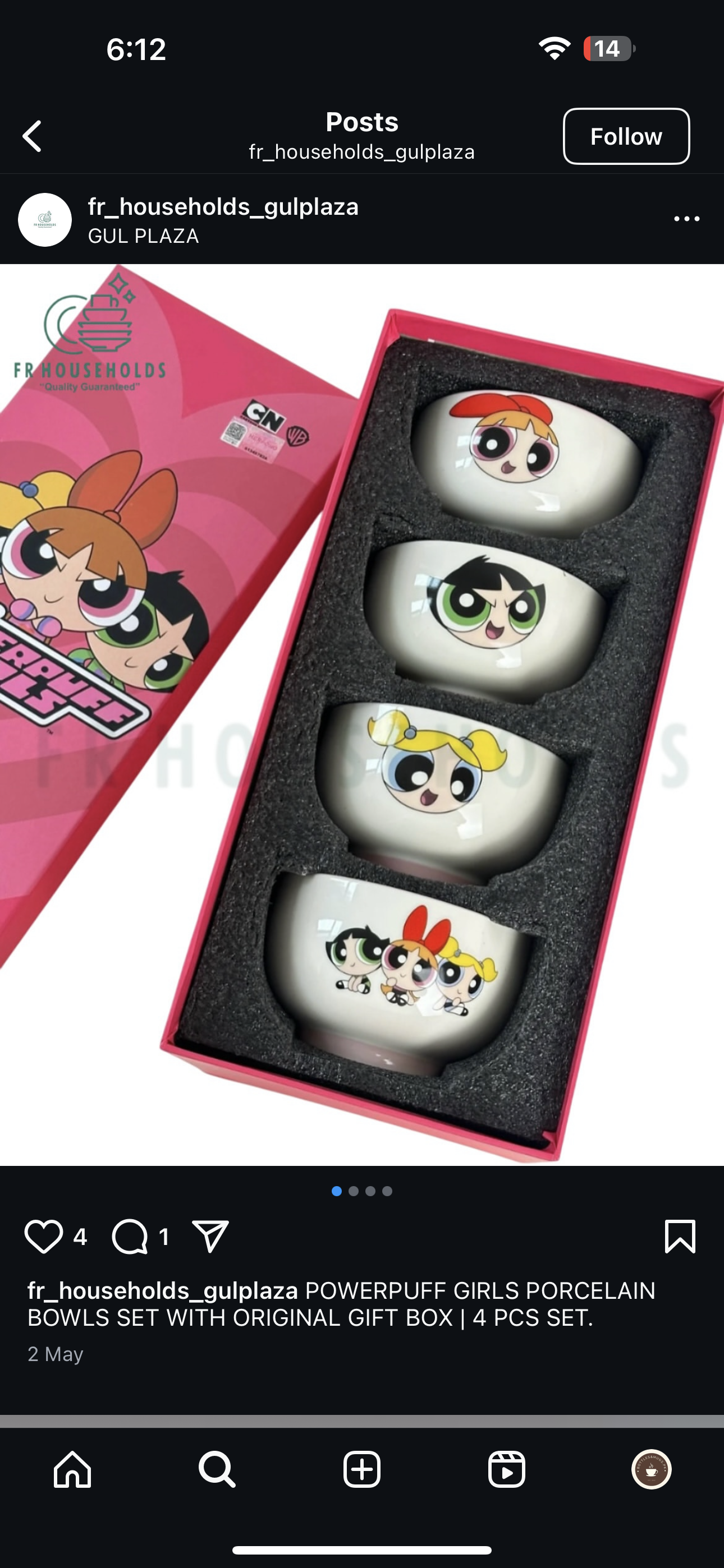 NEW POWERPUFF GIRLS CERAMIC BOWLS 4PCS SET WITH ORIGINAL GIFT BOX