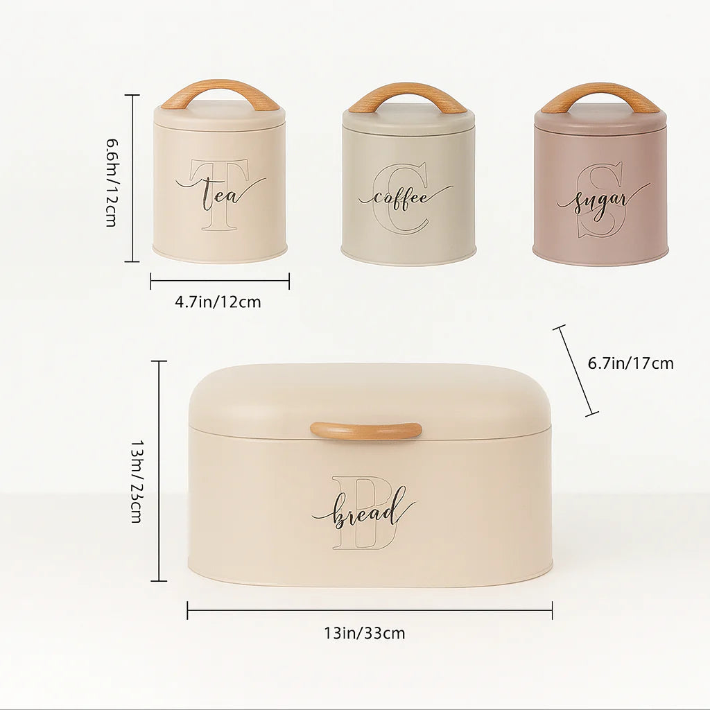 4-Piece Retro Metal Bread Bin And Canister Set | Multicolour