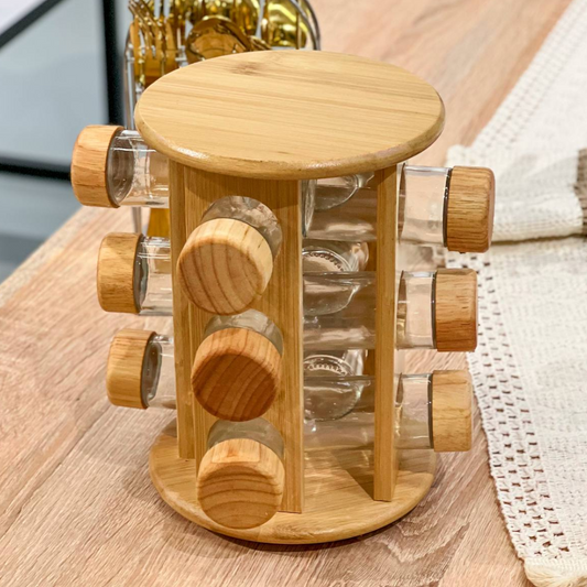 12 Pcs Rotating Bamboo Spice Jar
