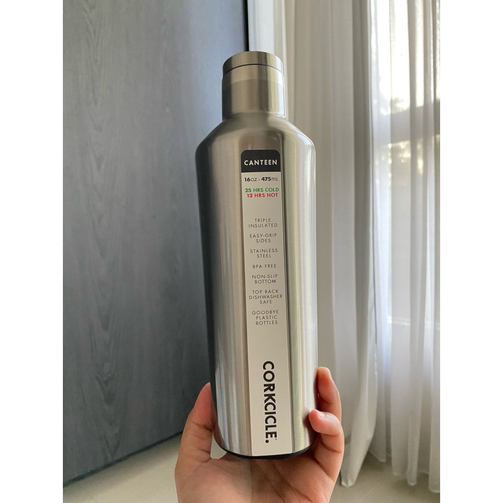 Corkcicle Silver Canteen 16oz Insulated Water Bottle – Stainless Steel Thermal Flask (475ml)