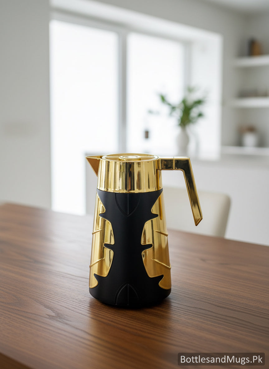 Luxury Gold & Black 1L Thermal Carafe | Vacuum-Insulated Coffee & Tea Flask For Hot And Cold Drinks