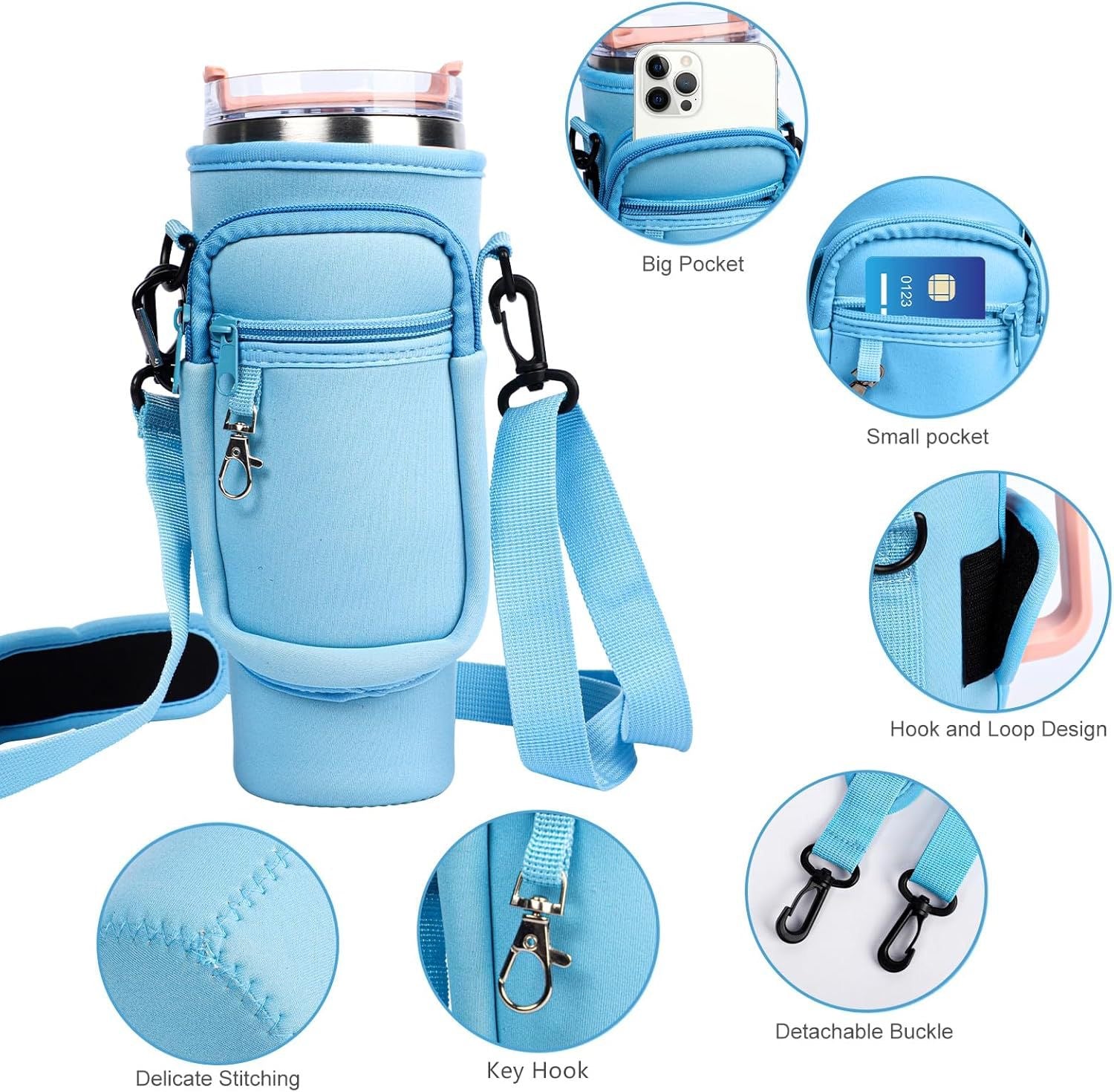 Stanley Bottle Carrier Bag with Phone Pocket Compatible- Fits Stanley 40 oz Tumbler Neoprene Water Bottle Holder Bag with Adjustable Strap Ball Bag for Stanley Cup Accessories