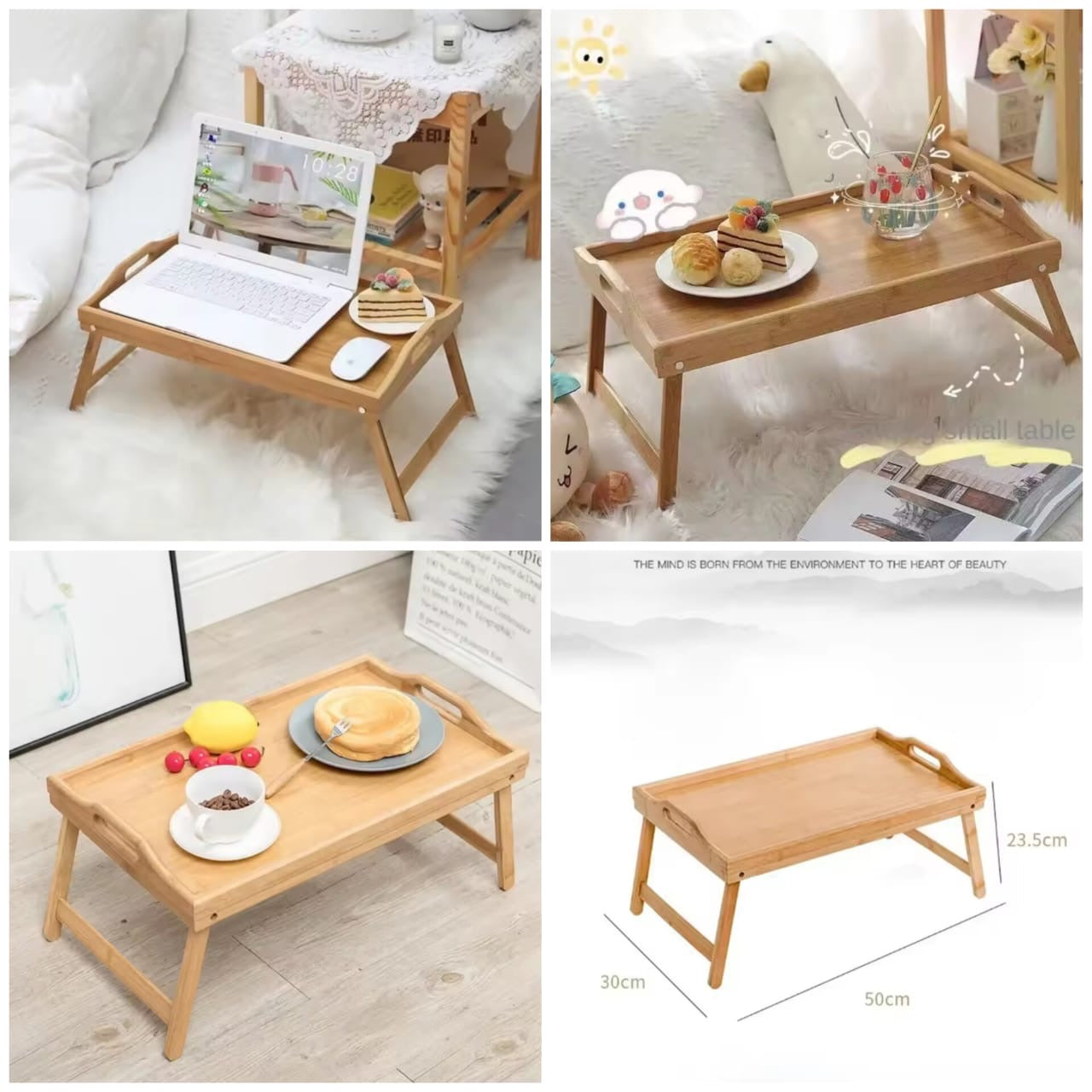 Foldable Wooden Bed Table – 50x30 cm | Multipurpose Laptop & Breakfast Tray