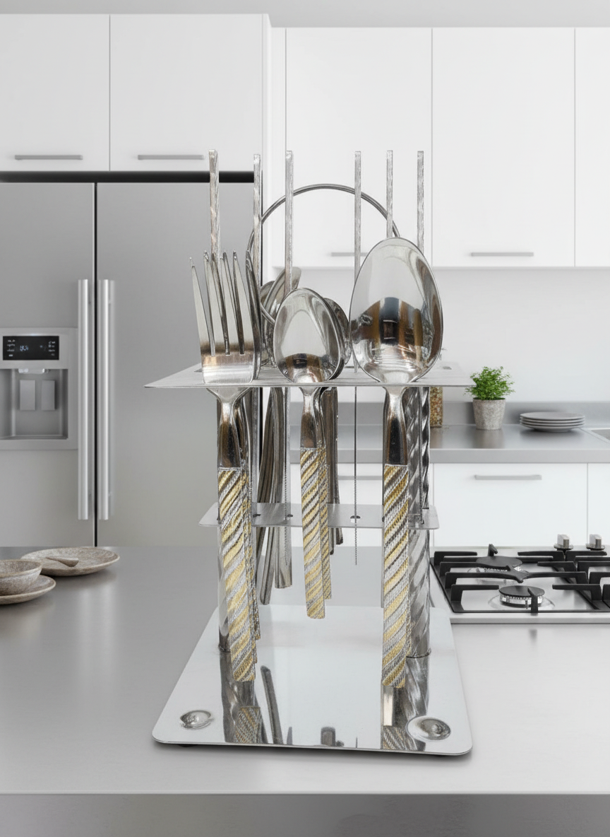 Luxury Design Stainless Steel Cutlery 24Pcs Set With a Display Stand.