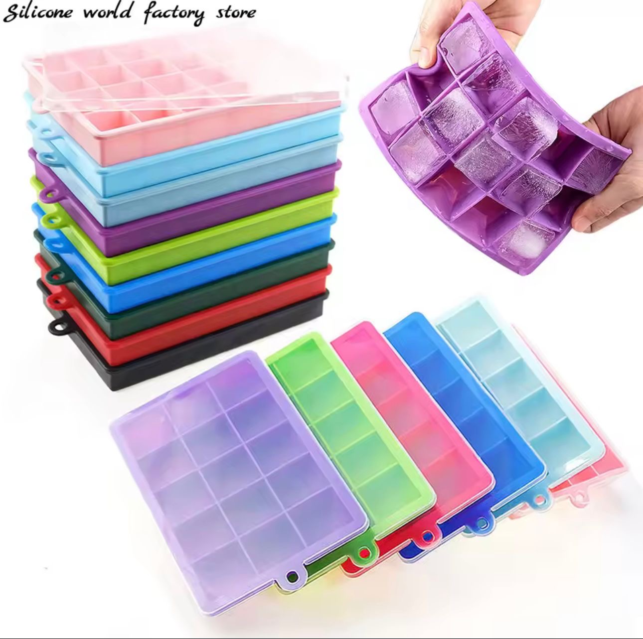 Flexible Silicone Ice Cube Tray Mold – Easy Release Square Cube Maker 15 Grids
