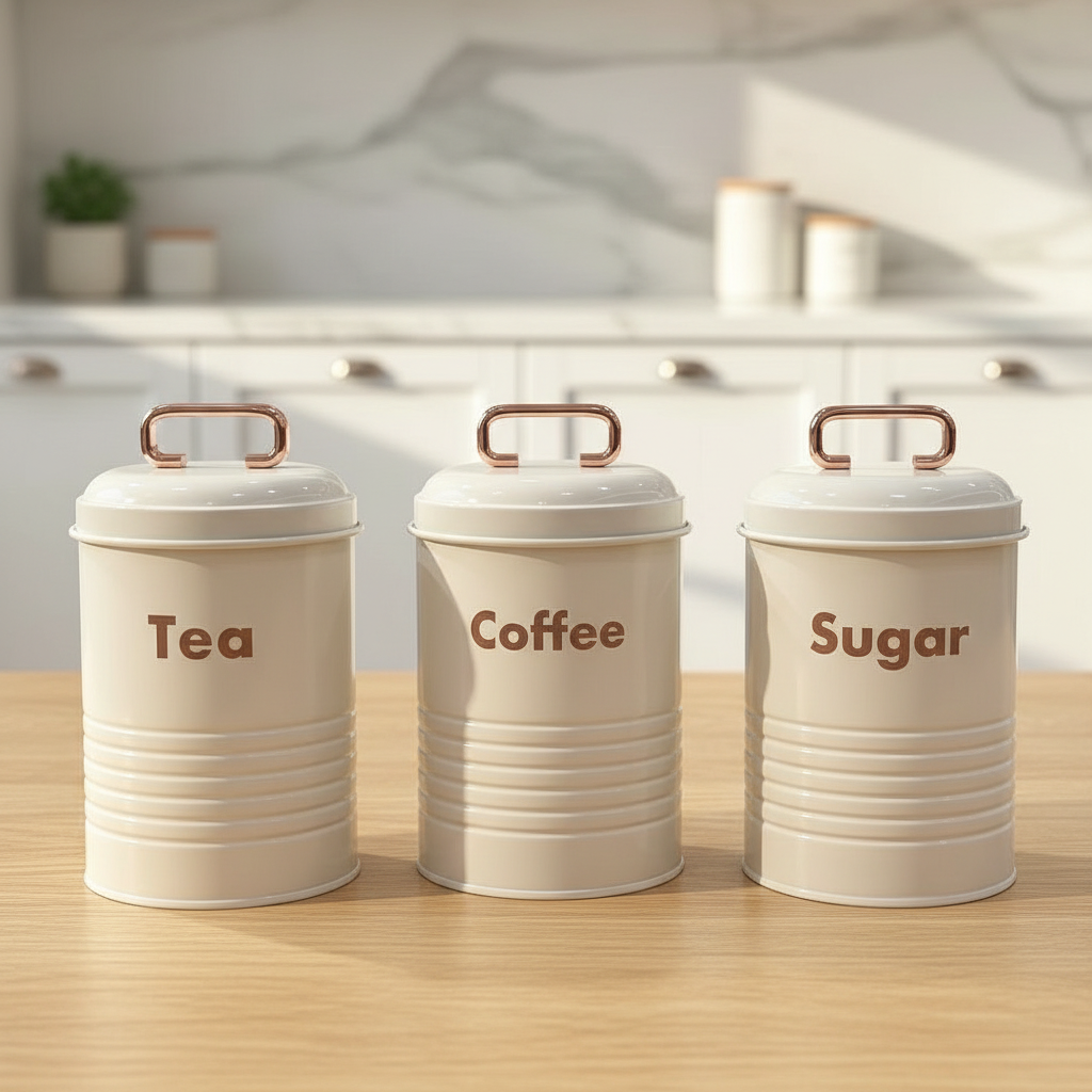 Vintage Metal Canister 3Pcs Set | Cream