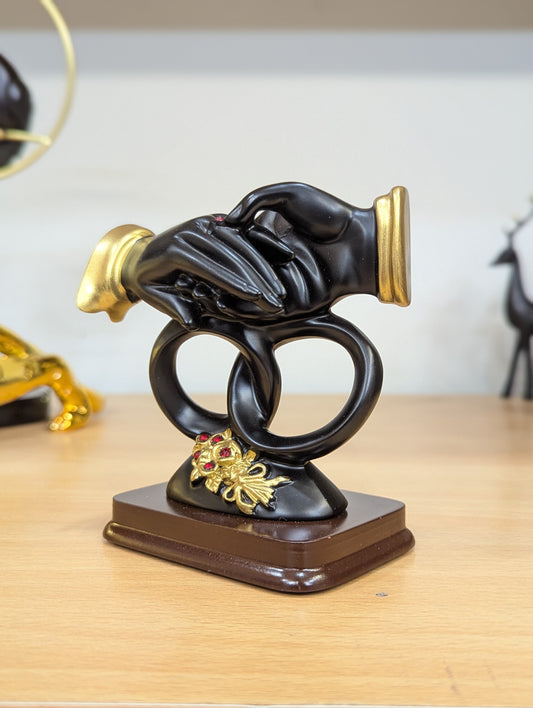 Black and Gold Interlocking Hands Wedding Sculpture - Eternal Love Anniversary Figurine with Red Crystal