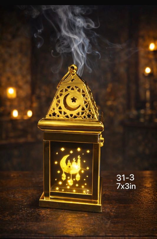 RAMADAN ARABIC THEME DECORATIVE LED CELL METAL LANTERNS + INCENSE BURNER