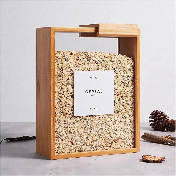 Bamboo Wooden Grain Storage Box Airtight Food Container for Kitchen - 3L