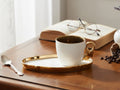6 Pcs Luxury Ceramic Coffee Mug & Saucer Set – Gold Handle Tea Cup Set