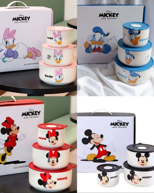 Walt Disney 3-Piece Airlock Food Container Set – Premium Quality Porcelain