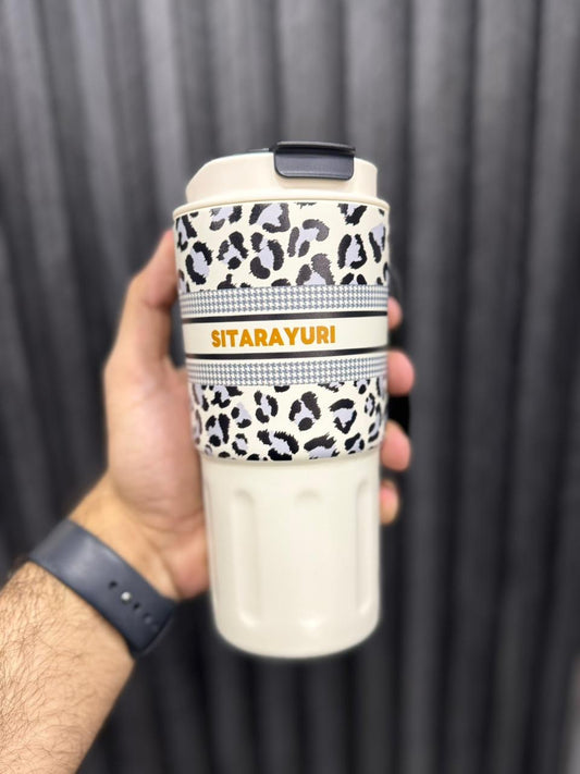 SITARAYURI insulated coffee travel mug with a leopard print design | 600Ml