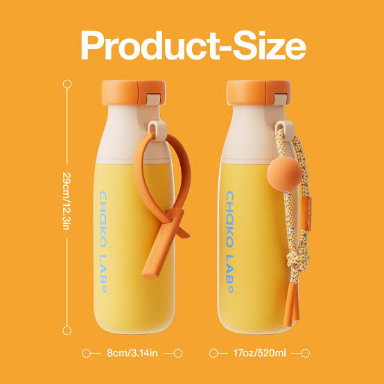 Chako Lab 520ml Insulated Water Bottle – Leakproof Milk Bottle Design with Carry Strap