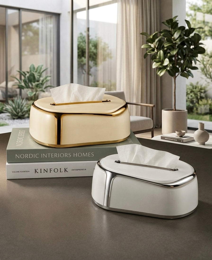 Luxury Chrome Tissue Box Holder – Modern Elegant Tissue Box Cover for Home & Office