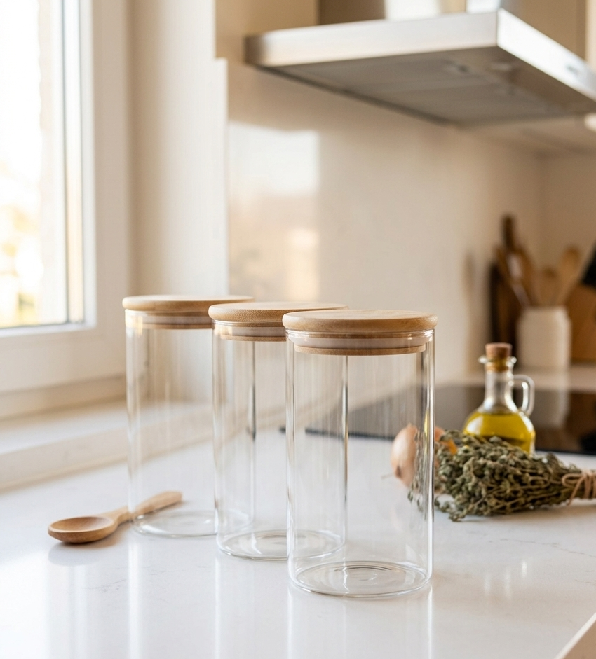 320ml Premium Glass Spice Jar Set with Wooden Lids
