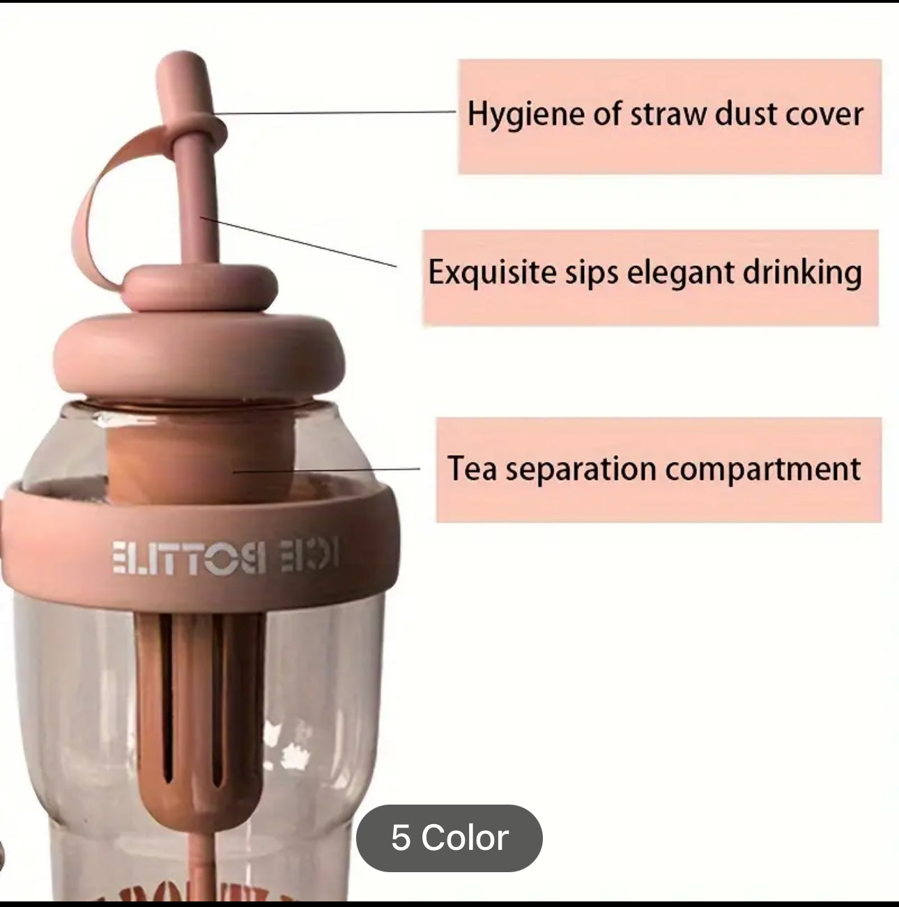 1300Ml Large Ice Water Bottle With Straw (Random Colour)