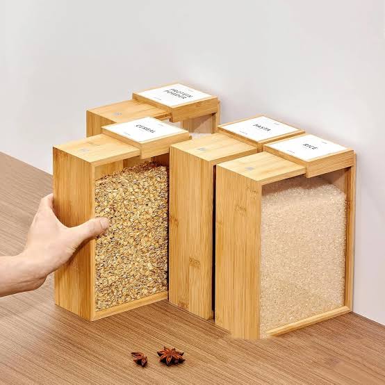 Bamboo Wooden Grain Storage Box Airtight Food Container for Kitchen - 3L