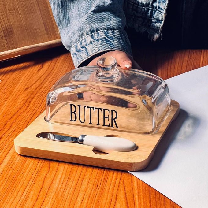 Wooden Butter Dish with Glass Lid