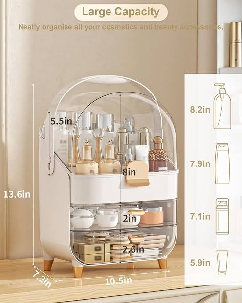 LIGHT LUXURY COSMETIC STORAGE BOX – HIGH-QUALITY DUSTPROOF PORTABLE MAKEUP & SKINCARE ORGANIZER WITH LARGE CAPACITY