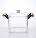 3500ml Premium Borosilicate Glass Cooking Pot with Wooden Handles | Heat-Resistant Square Glass Stew Pot with Lid