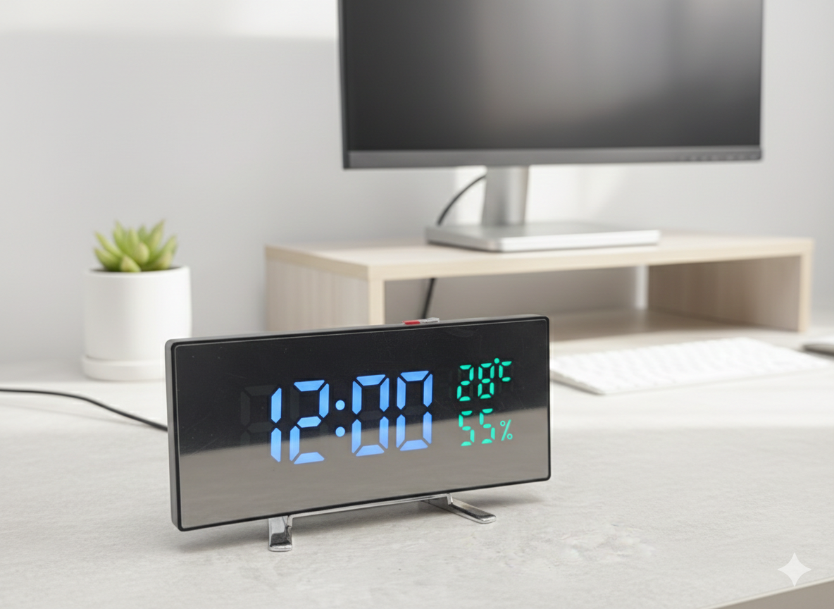Smart LED Desk Clock with Time, Temperature & Humidity Monitor