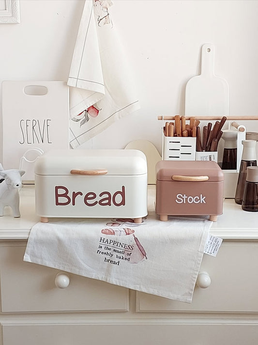 2PCS Nordic Style Bread Box Set – Metal Kitchen Counter Storage Bins with Wooden Handles