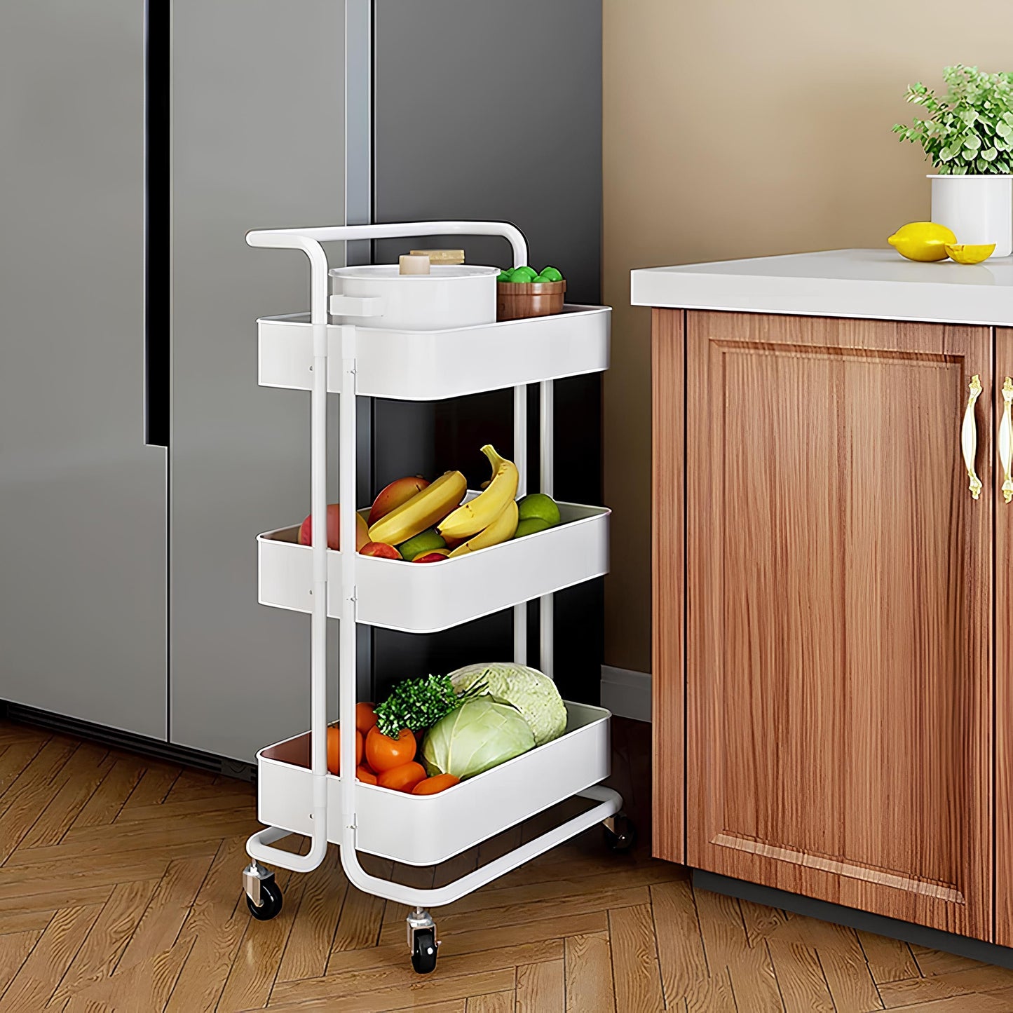 3-Tier Metal Rolling Kitchen Trolley Cart with Wheels – Multipurpose Storage Organizer