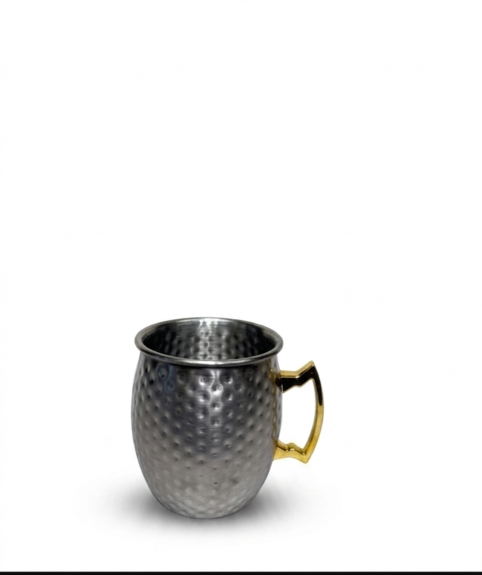 Hammered Stainless Steel Mug with Gold Handle | 500Ml