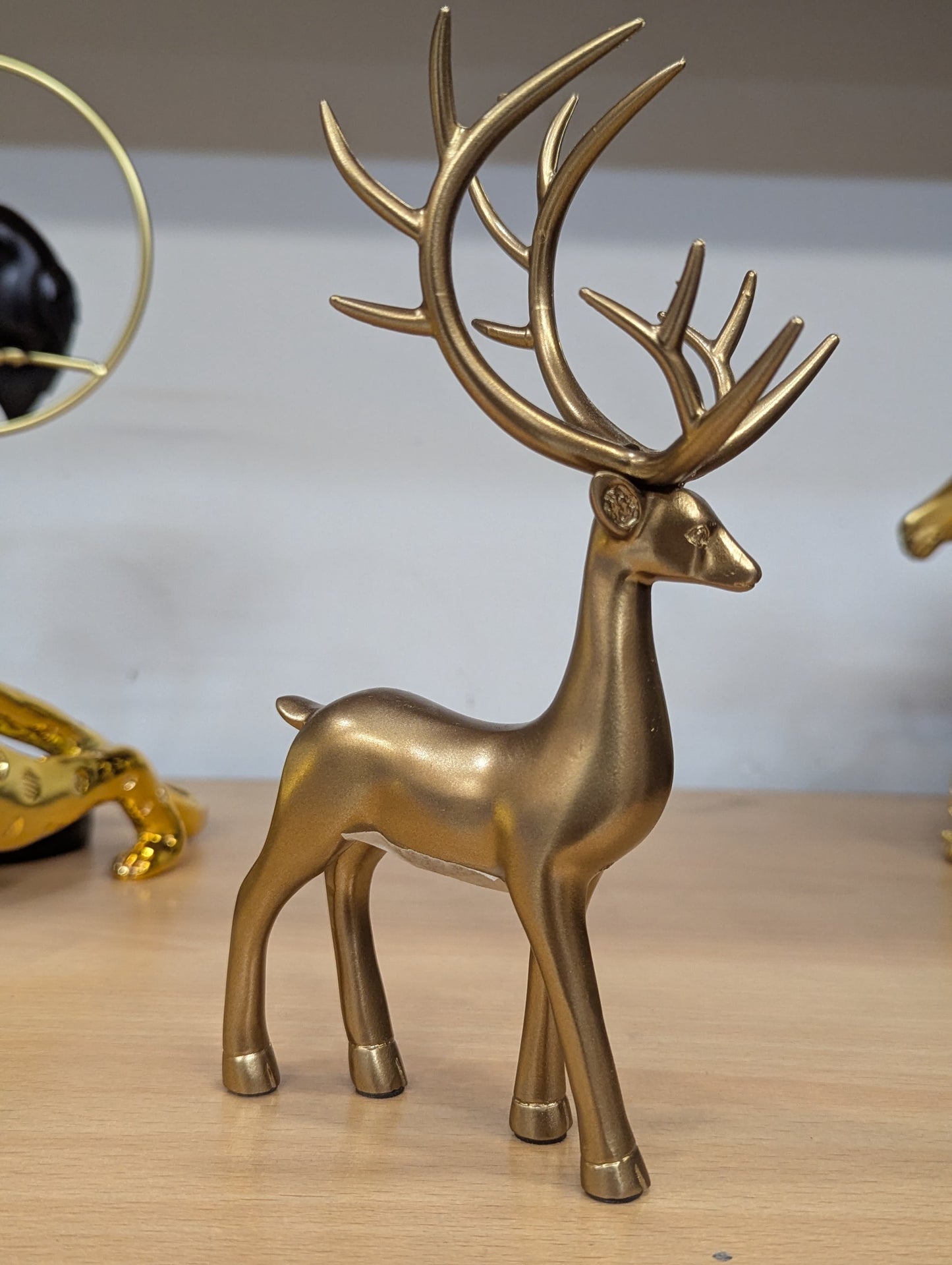 Gold Reindeer Figurines Set of 2 - Elegant Christmas Deer Statues for Home Decor & Mantle
