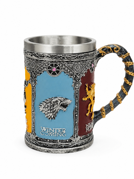 500ml Game of Thrones Inspired Viking Beer Mug – Stainless Steel Medieval Tankard with Resin Handle