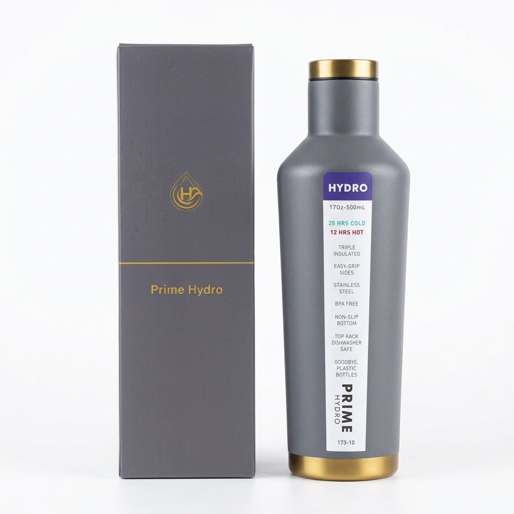 Prime Hydro 17oz/500ml Triple Insulated Stainless Steel Water Bottle with Premium Gift Box