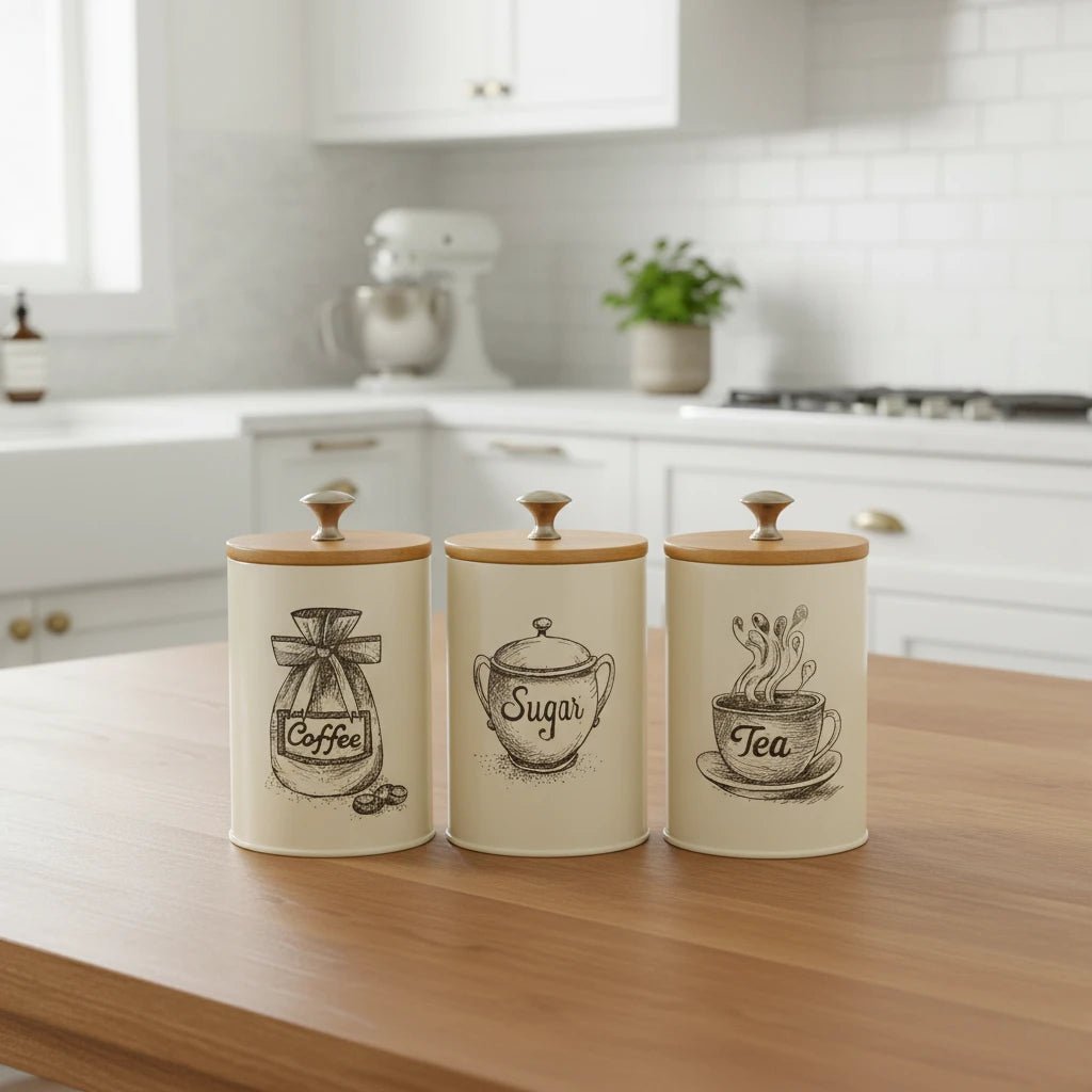 Classic Cream Kitchen Canister Trio | 3Pcs Set