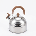 Hammered Stainless Steel Whistling Tea Kettle with Wood Pattern Handle - Premium Stovetop Teapot