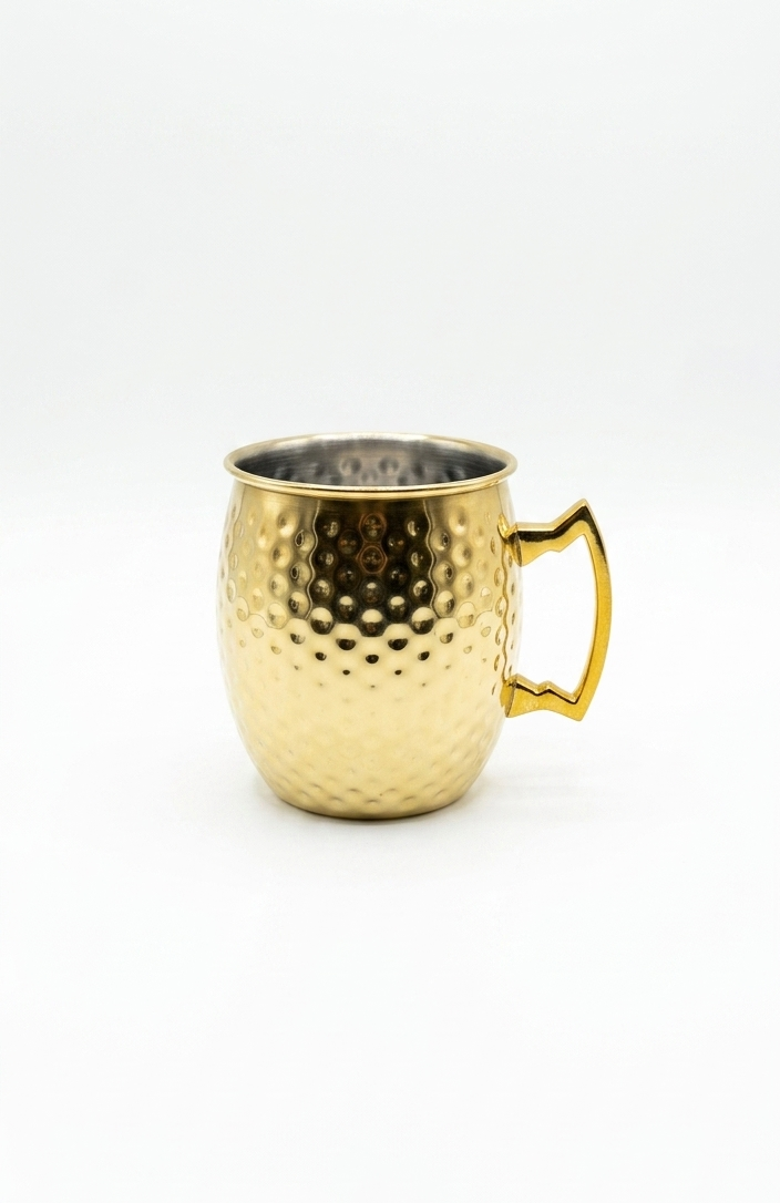 Hammered Stainless Steel Mug with Gold Handle | 500Ml