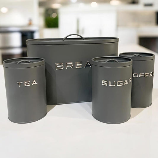 Royal Homeware 4pc Enzo Breadbin & Canister Set (Grey)