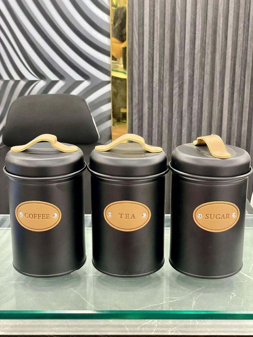 3Pcs Metal Airtight Storage Jars Set