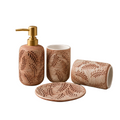 4-Piece Ceramic Bathroom Accessories Set With Gold Soap Dispenser Pump – Leaf Embossed Design