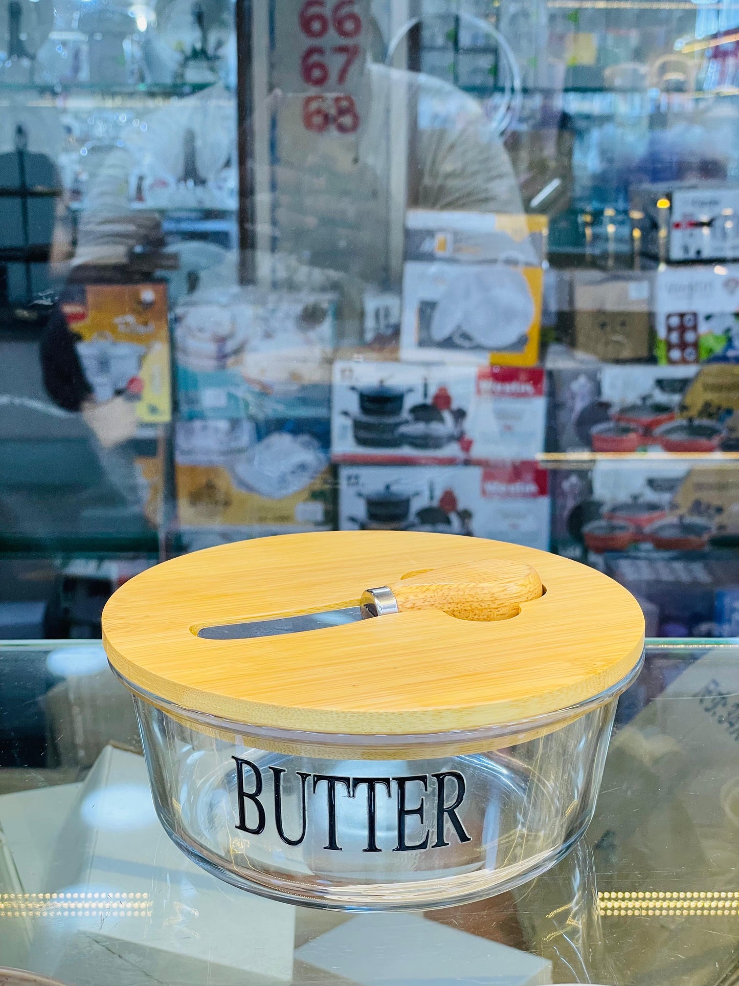 Airtight Glass Butter Box With Bamboo And Wood Lid And Butter Knife, Suitable For Kitchen And Restaurant Use, Suitable For Storing Butter And Beef A