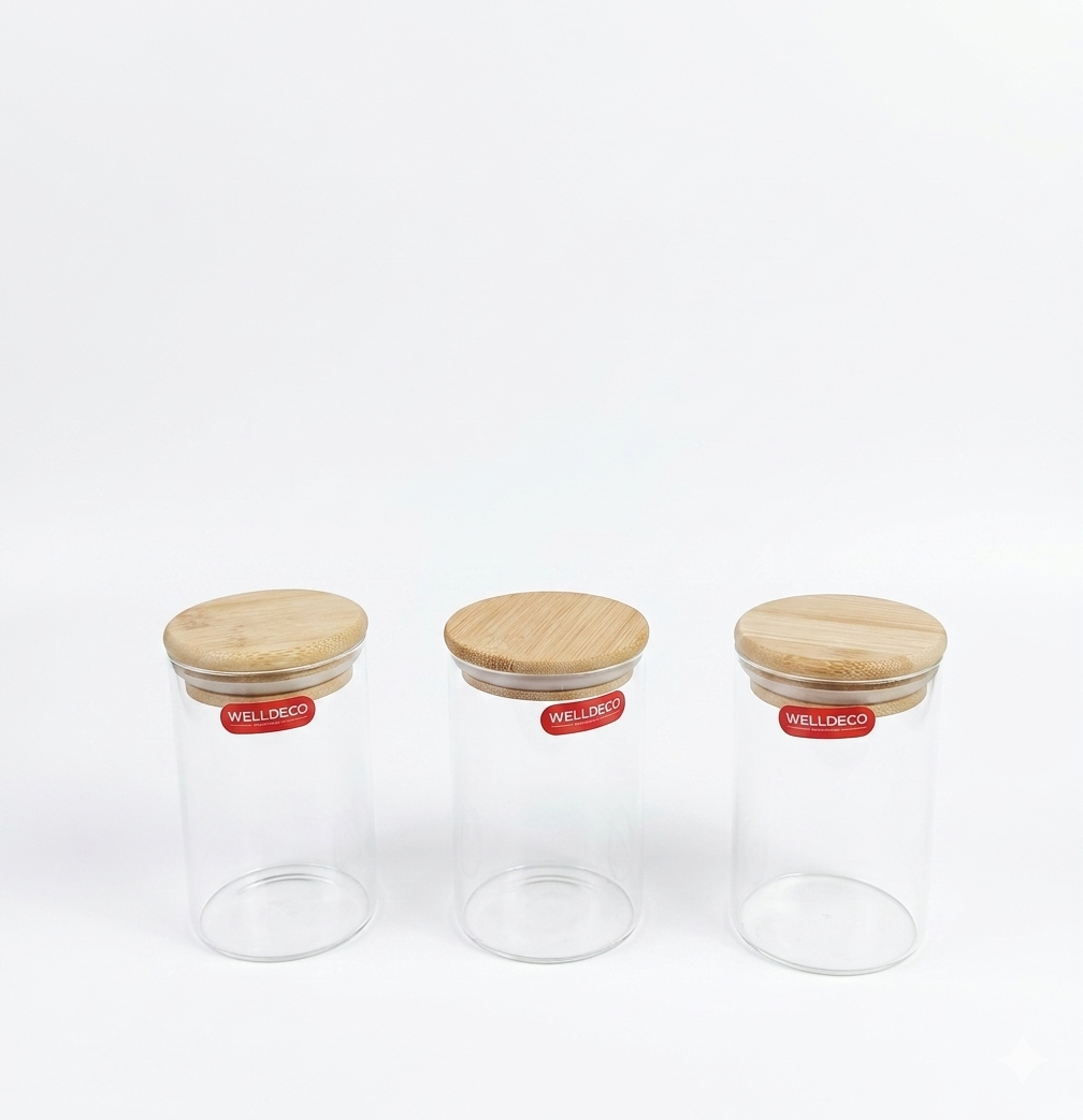 270Ml Premium Glass Storage Jar Set with Wooden Lids | 3-Piece Airtight