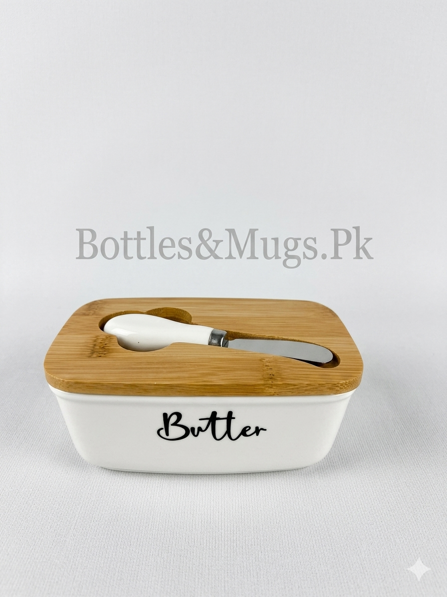 Premium Ceramic Butter Dish with Bamboo Lid & Knife – Modern Kitchen Butter Keeper