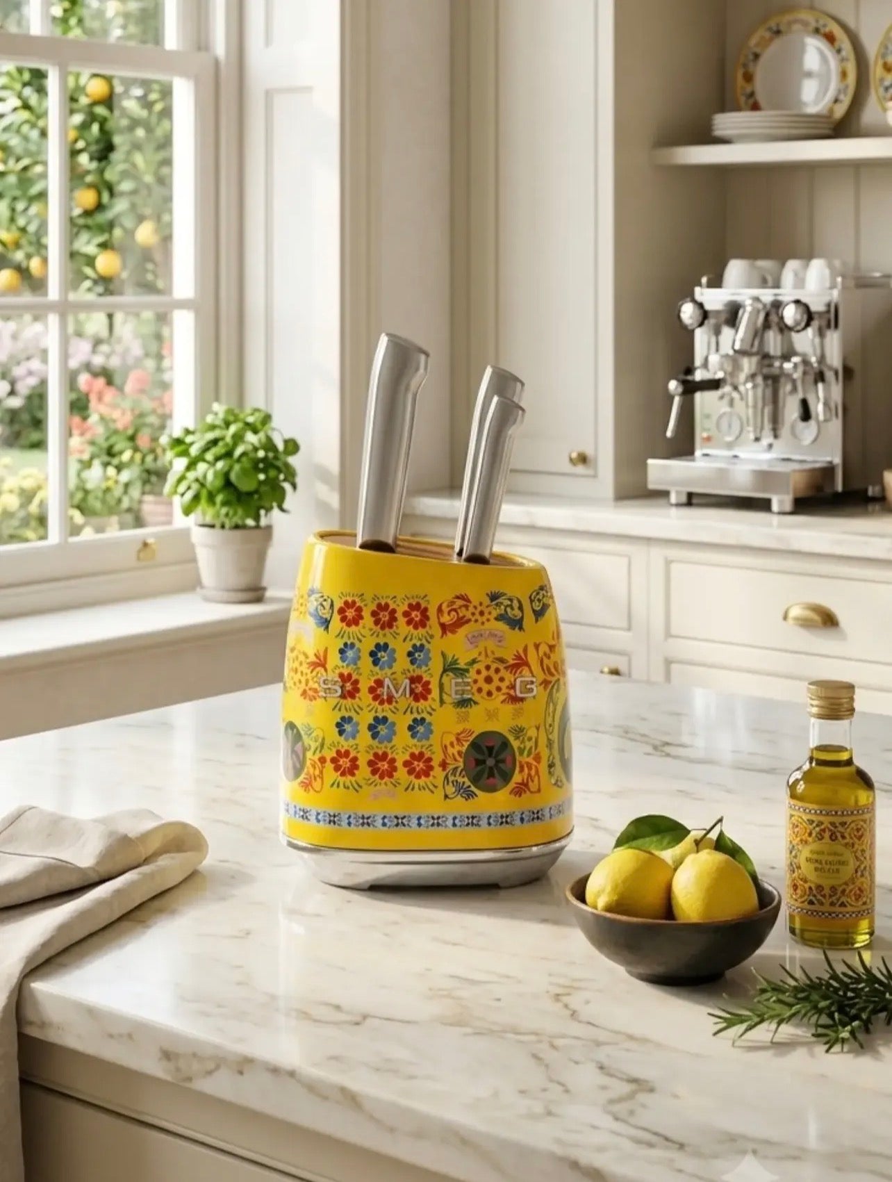 SMEG x Dolce & Gabbana “Sicily Is My Love” 7-Piece Knife Block Set – Yellow Sicilian Edition