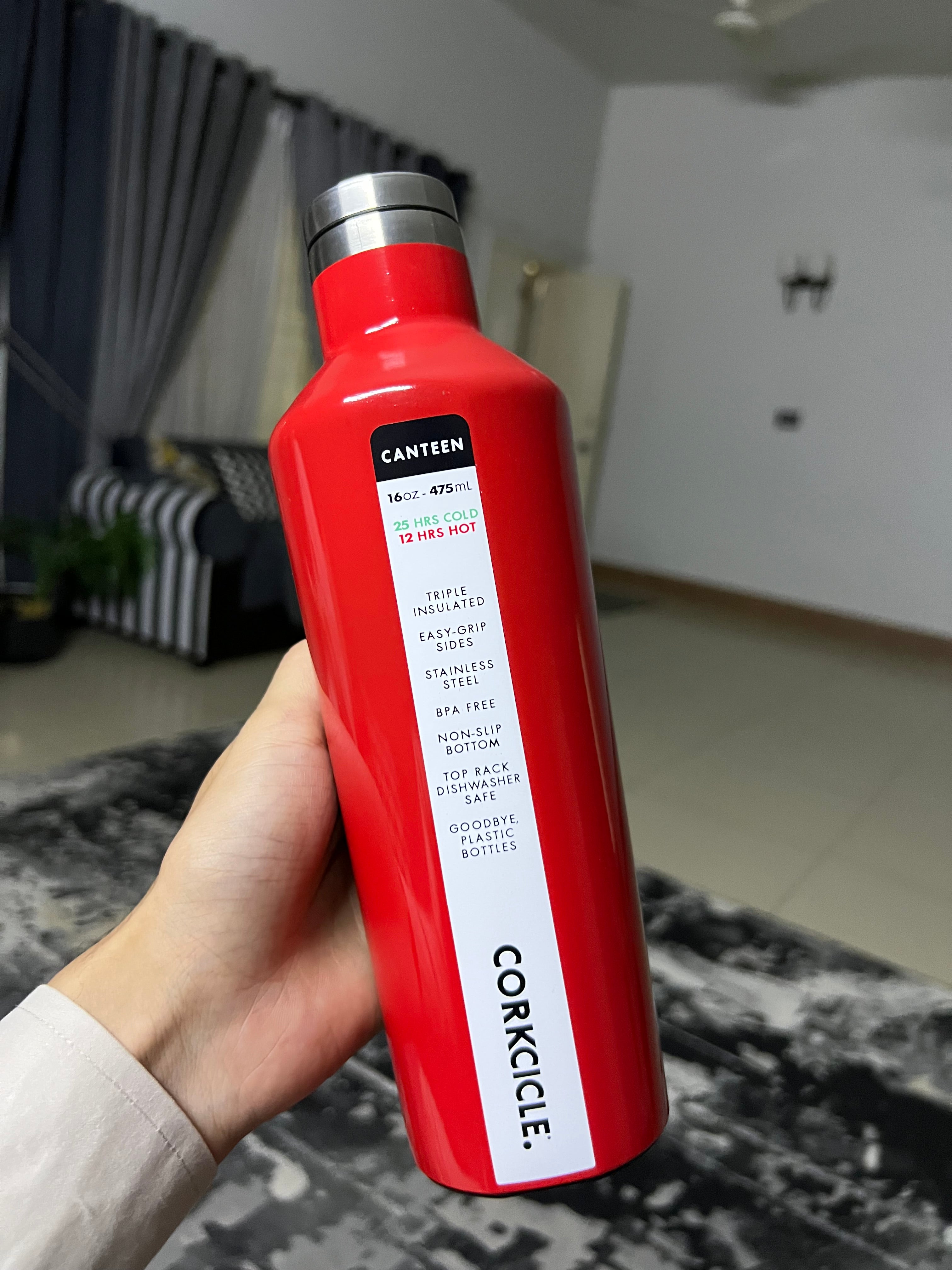 Corkcicle Canteen 16oz Insulated Water Bottle - Gloss Red - Stainless Steel & BPA Free
