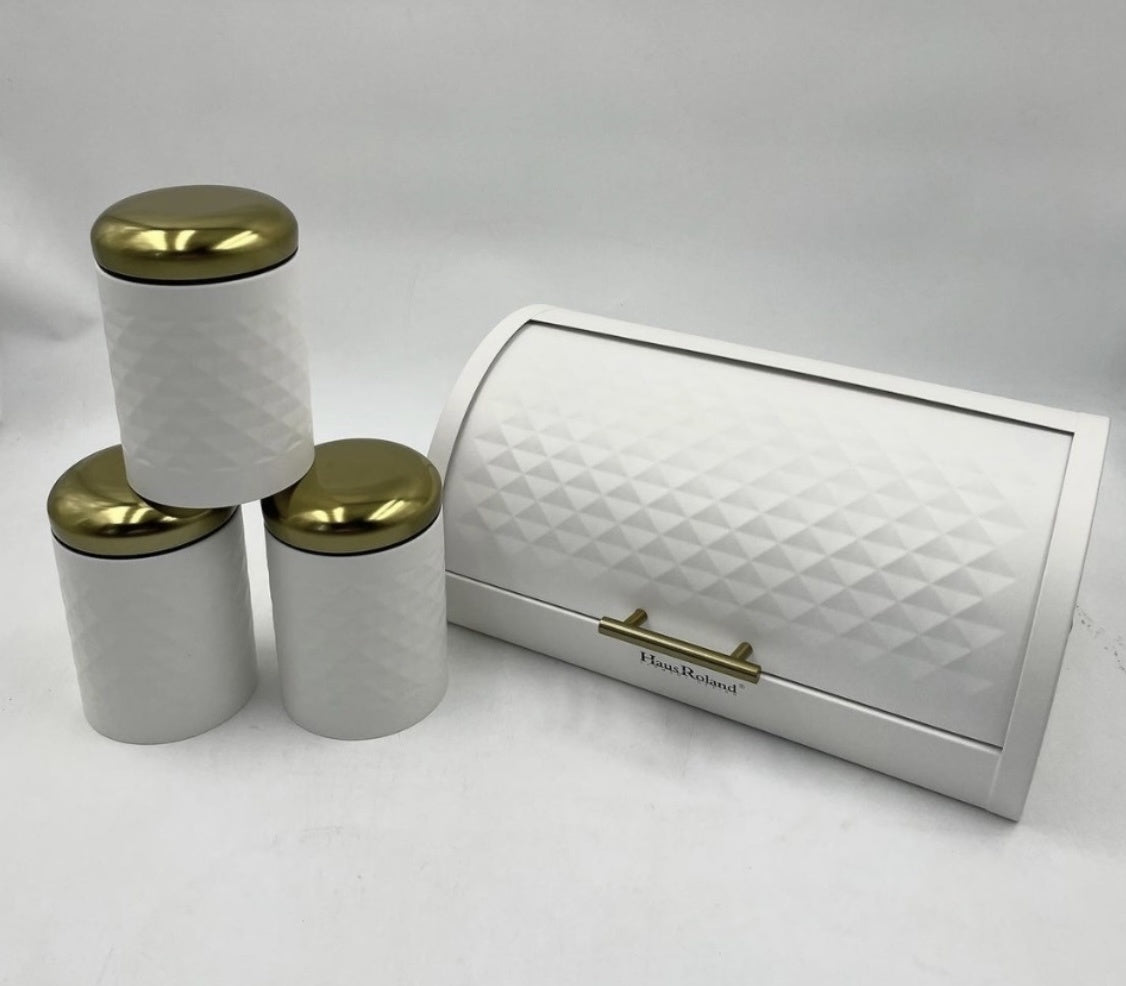 HausRoland Luxe Quilted Bread Bin & Canister Set | 4Pcs Set