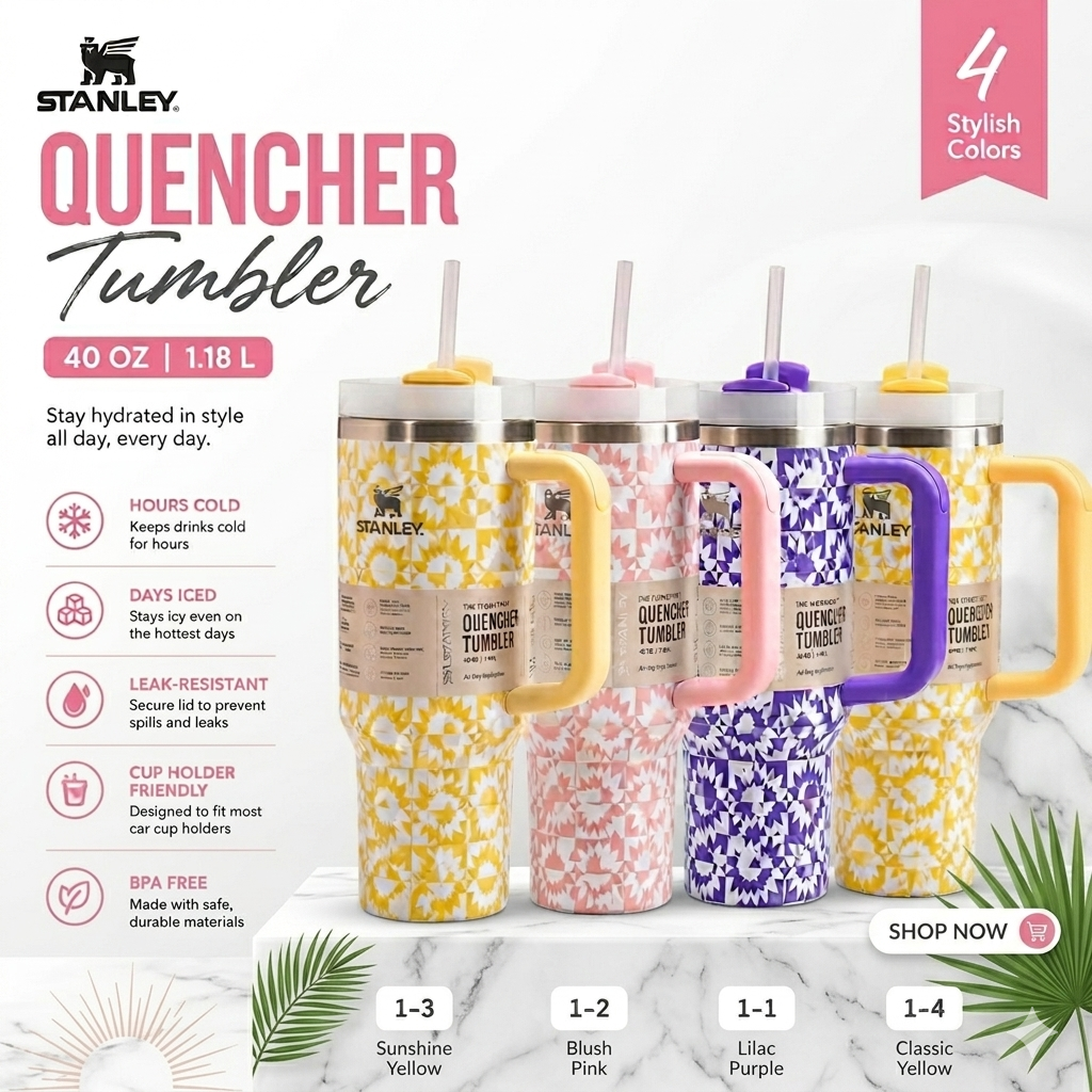 Stanley Quencher H2.0 FlowState Tumbler 40 oz – Limited Edition Patterned Collection
