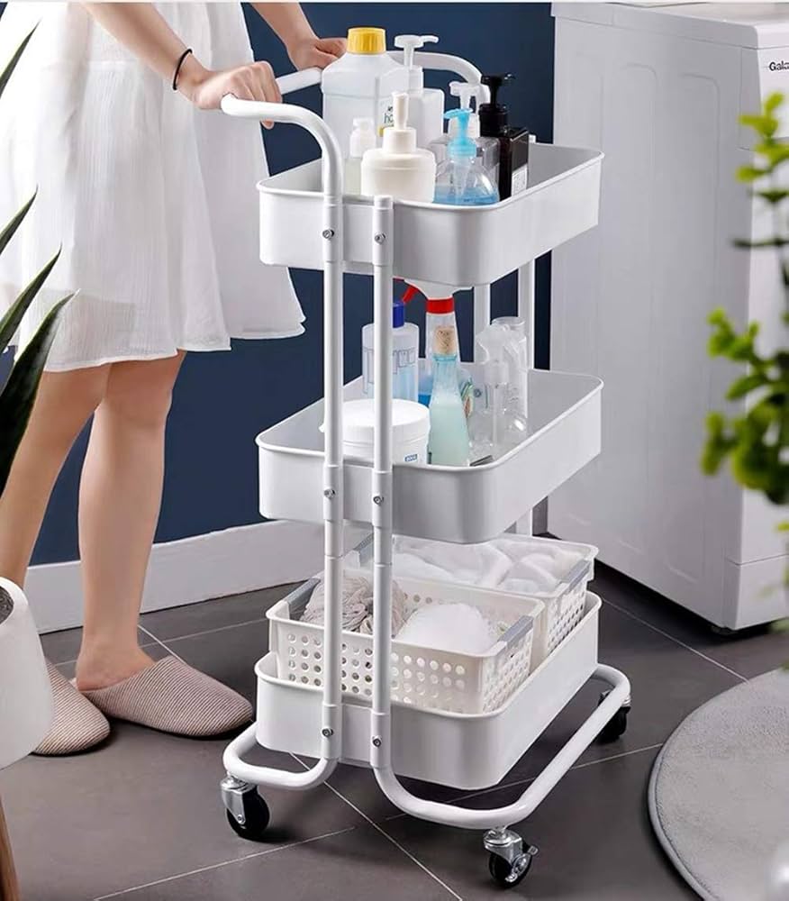 3-Tier Metal Rolling Kitchen Trolley Cart with Wheels – Multipurpose Storage Organizer