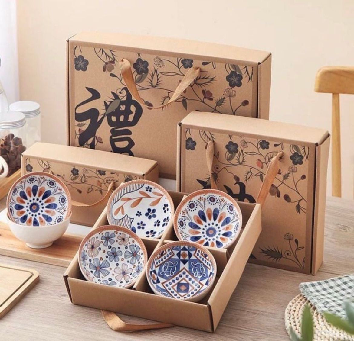 Japanese Print Soup Bowl gift Set of 4