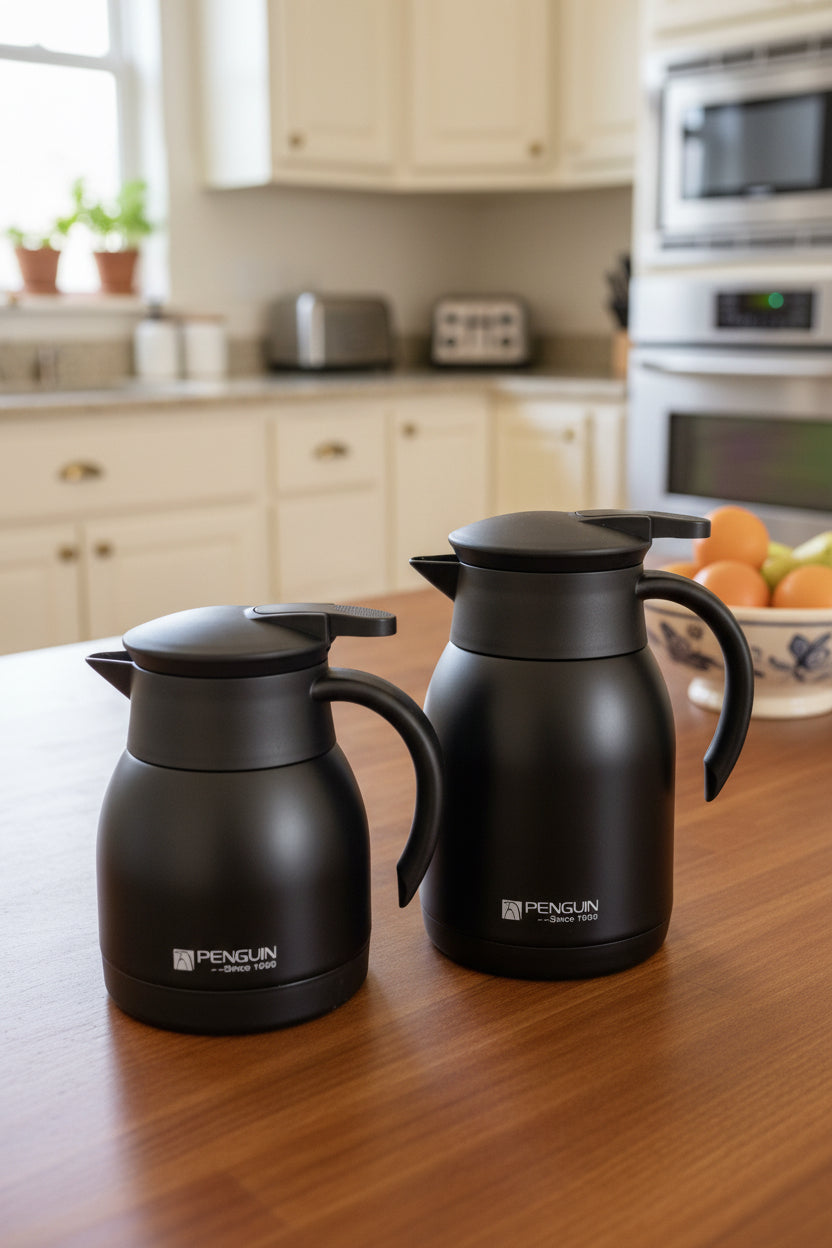 PENGUIN Stainless Steel Thermos Coffee Pot Vacuum Flask Black