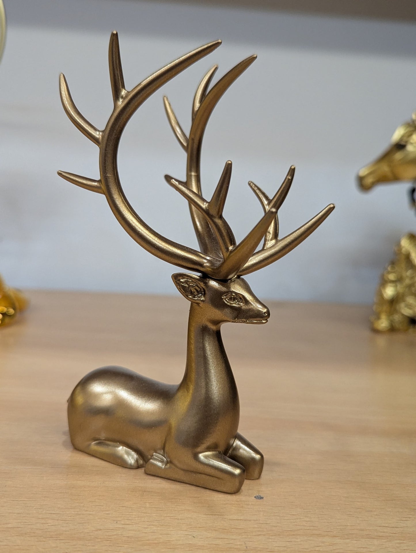 Gold Reindeer Figurines Set of 2 - Elegant Christmas Deer Statues for Home Decor & Mantle