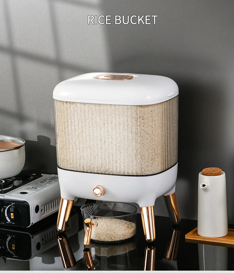 Rice Storage Bucket with Lid Press Type Automatic Rice Output Insect proof and Moisture proof Rice Storage Box